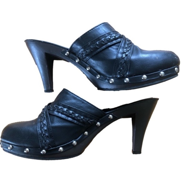 Key West Shoes - BOHO Black Studded High Heeled Platform Mules Clogs Size 9